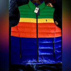 Polo Ralph Lauren Men's Multi Color Puffer Vest Colorblock Large